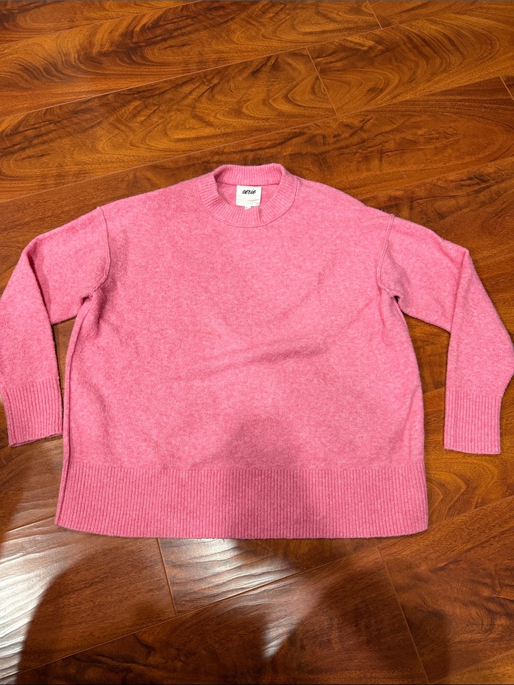 aerie Heathered Pink Oversized Crewneck Sweater